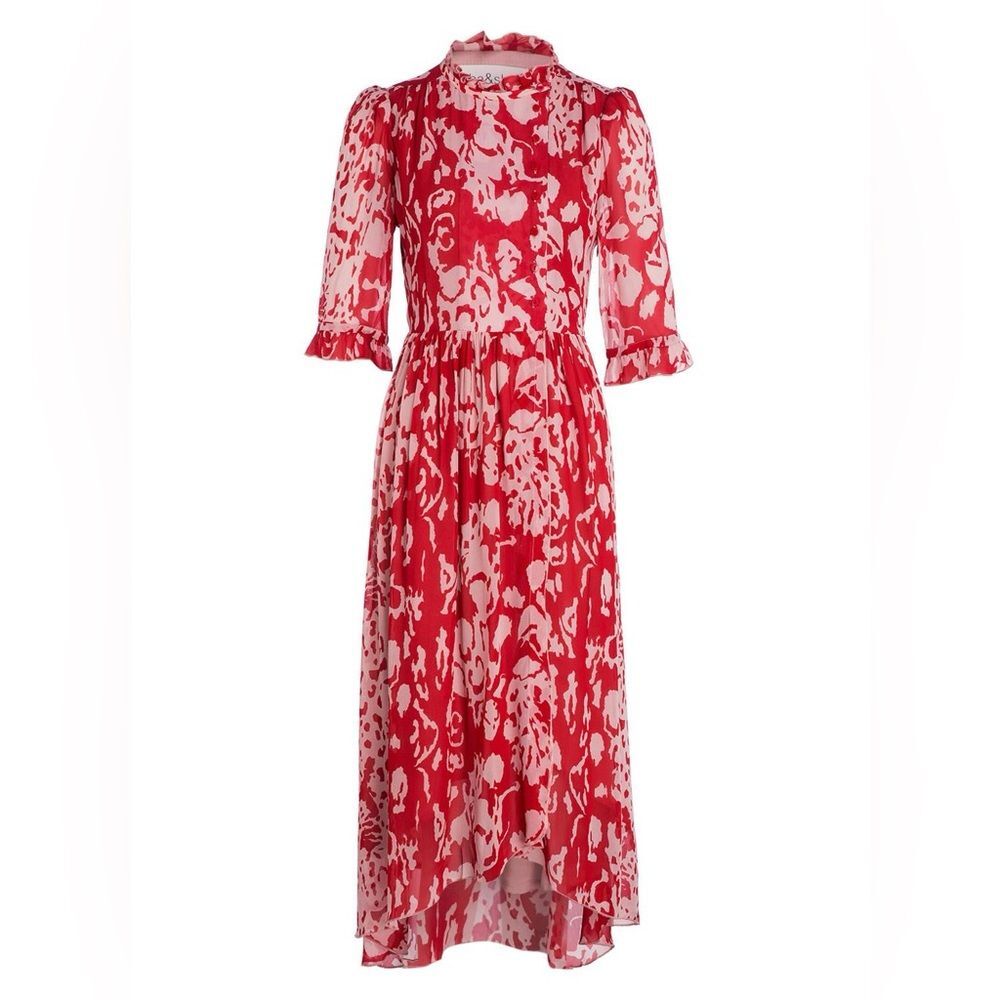 BA&SH Balearic Asymmetrical Dress Ruffled collar in Bordeaux Size 4US/XS NWT